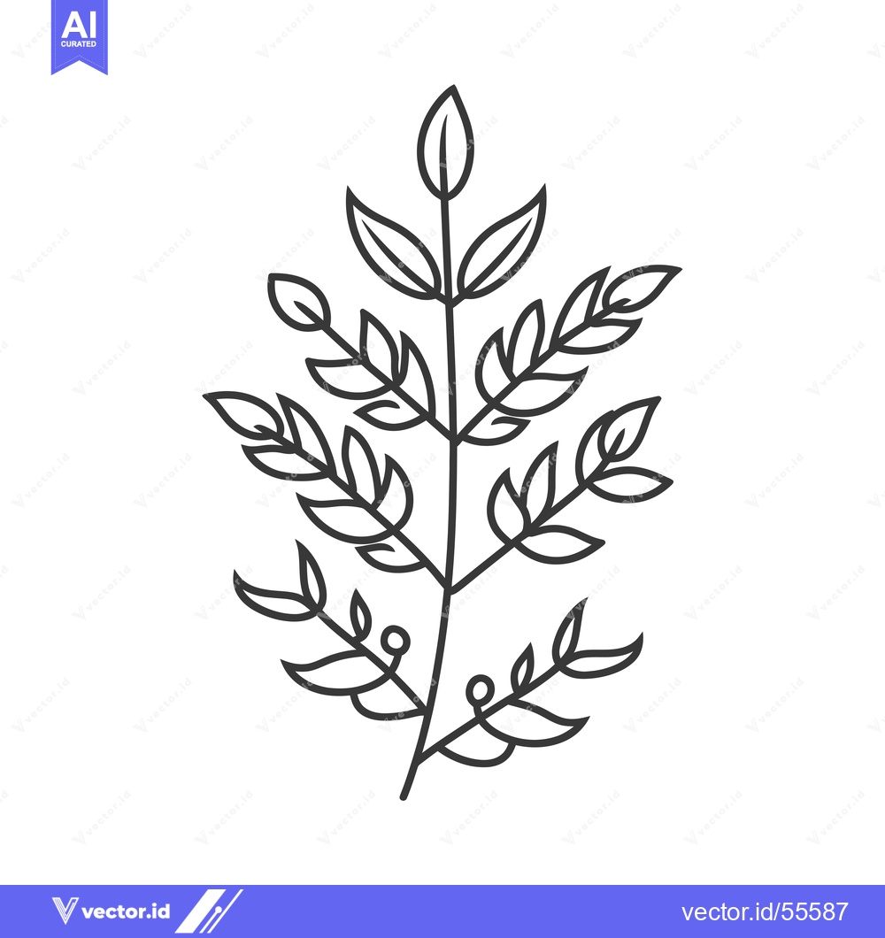 Premium Vector of Line Drawing of a Branch with Leaves and Berries