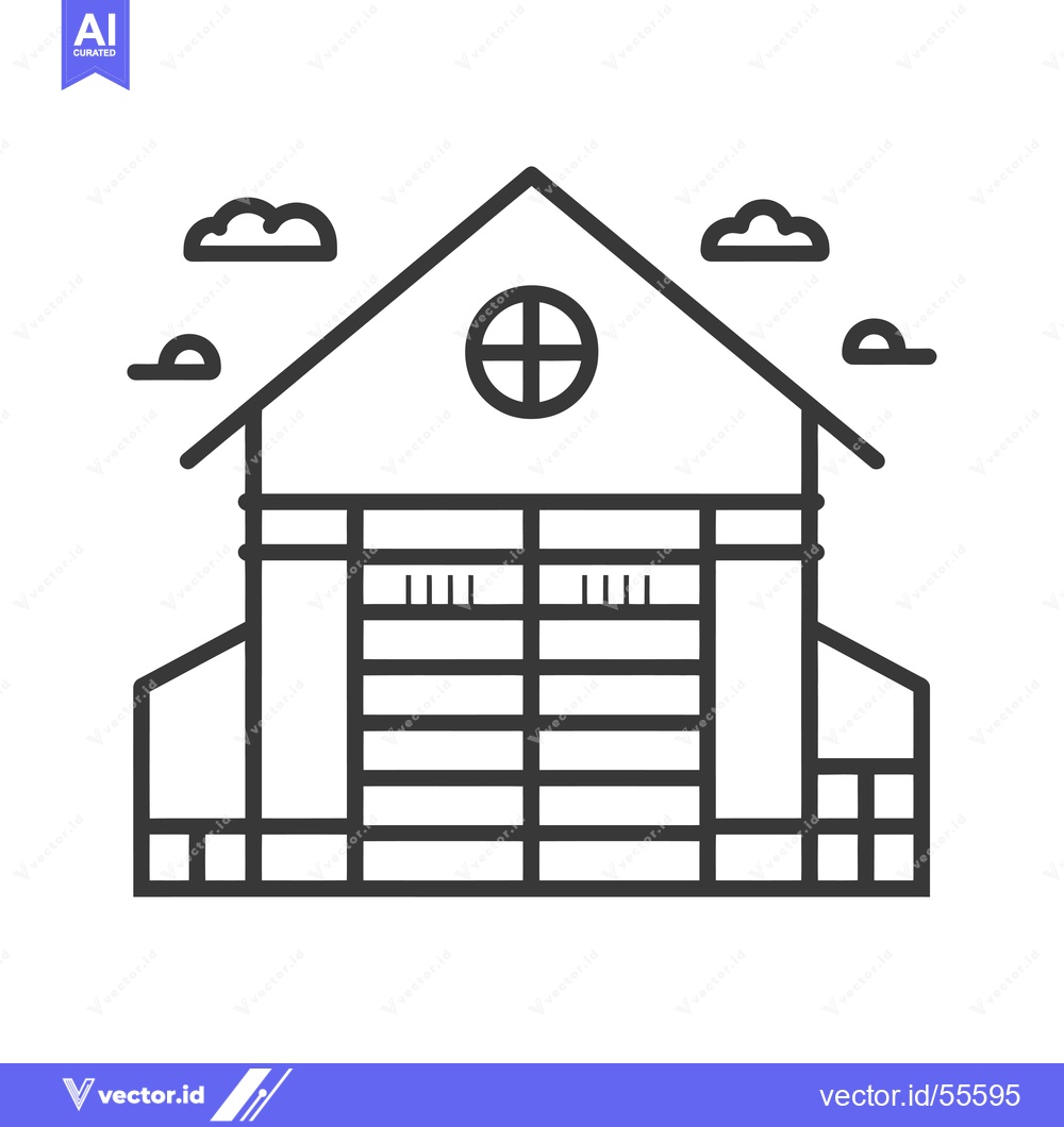 Premium Vector dari Line Drawing of a Building with a Large Window and Garage Doors