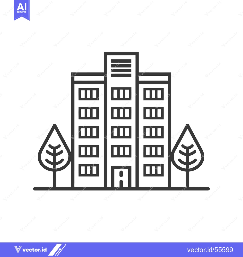 Premium Vector dari Line drawing of a building with trees on either side