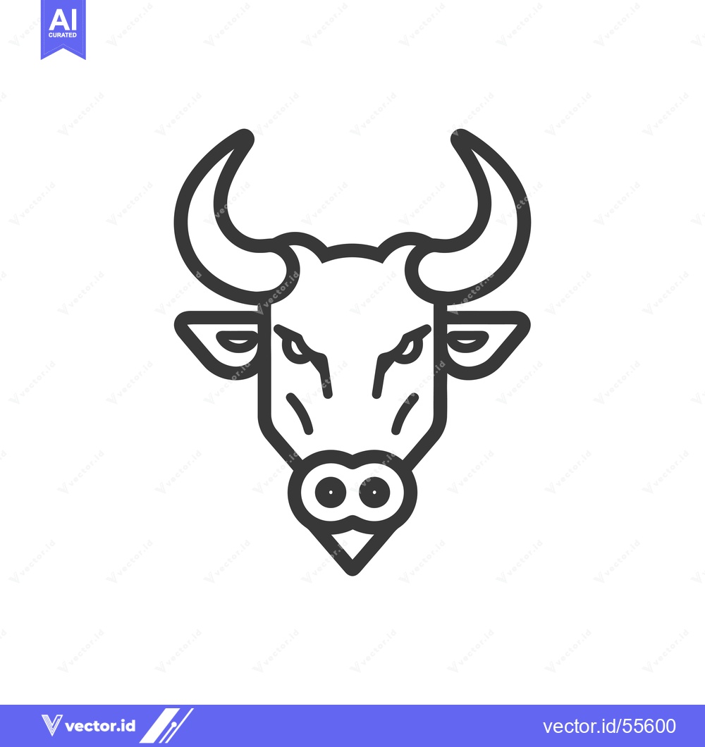 Premium Vector dari Line Drawing of a Bull's Head with Large Horns