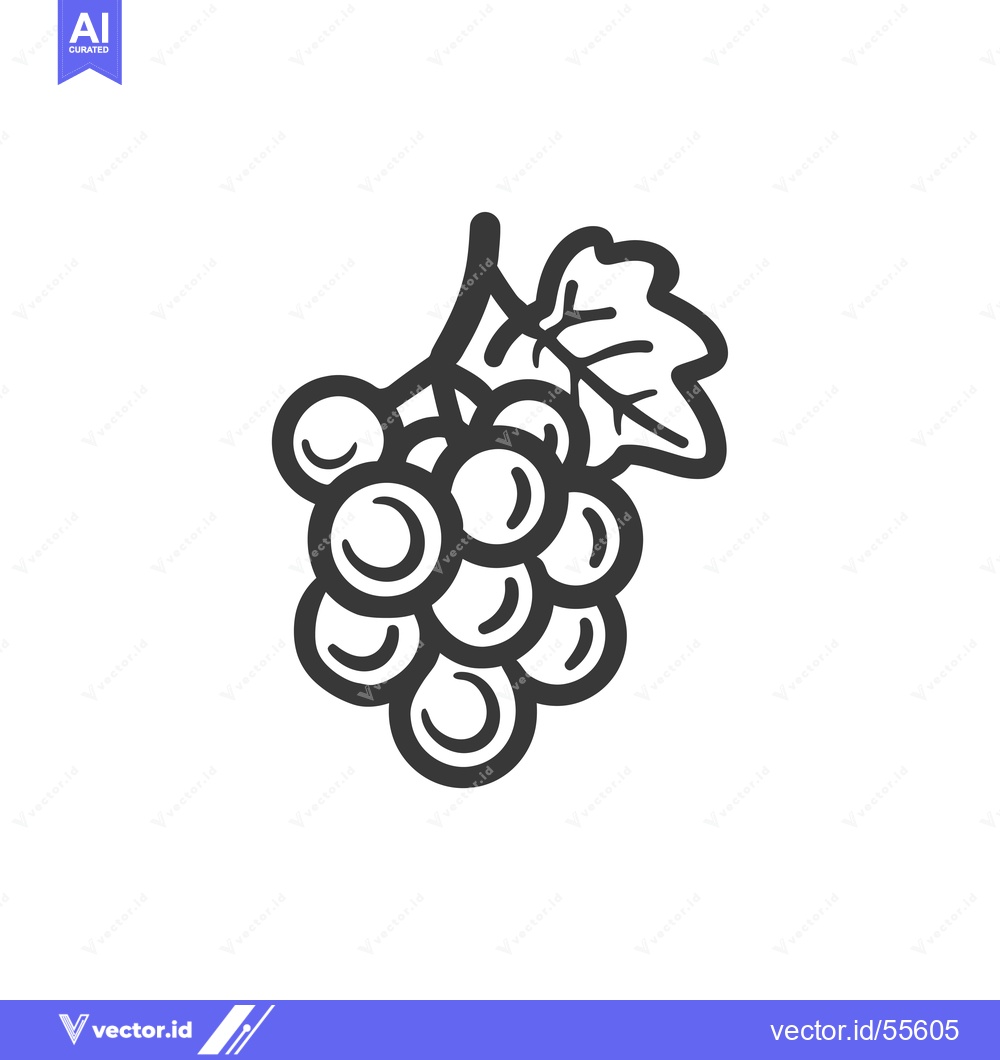 Premium Vector dari Line Drawing of a Bunch of Grapes with a Leaf