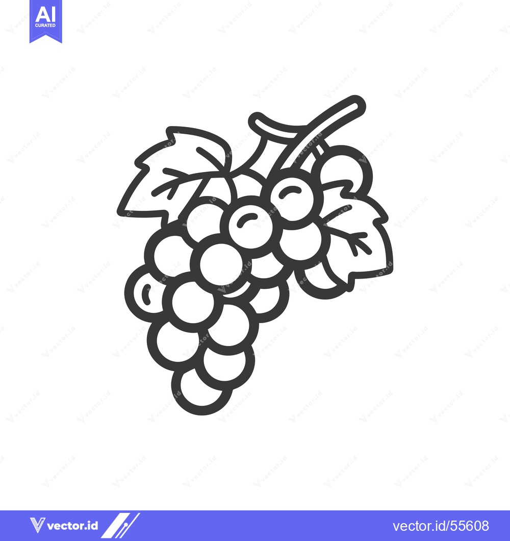 Premium Vector dari Line Drawing of a Bunch of Grapes with Leaves