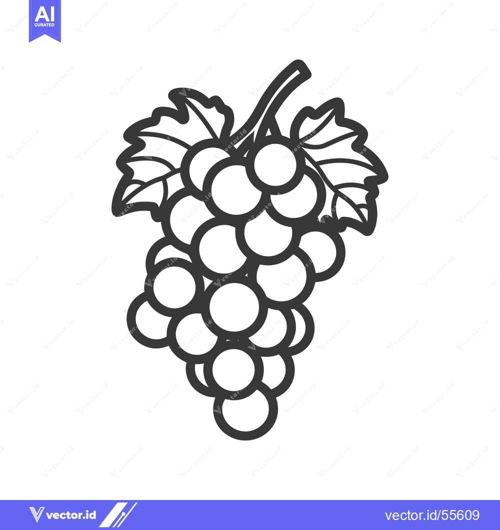 Premium Vector of Line Drawing of a Bunch of Grapes with Leaves