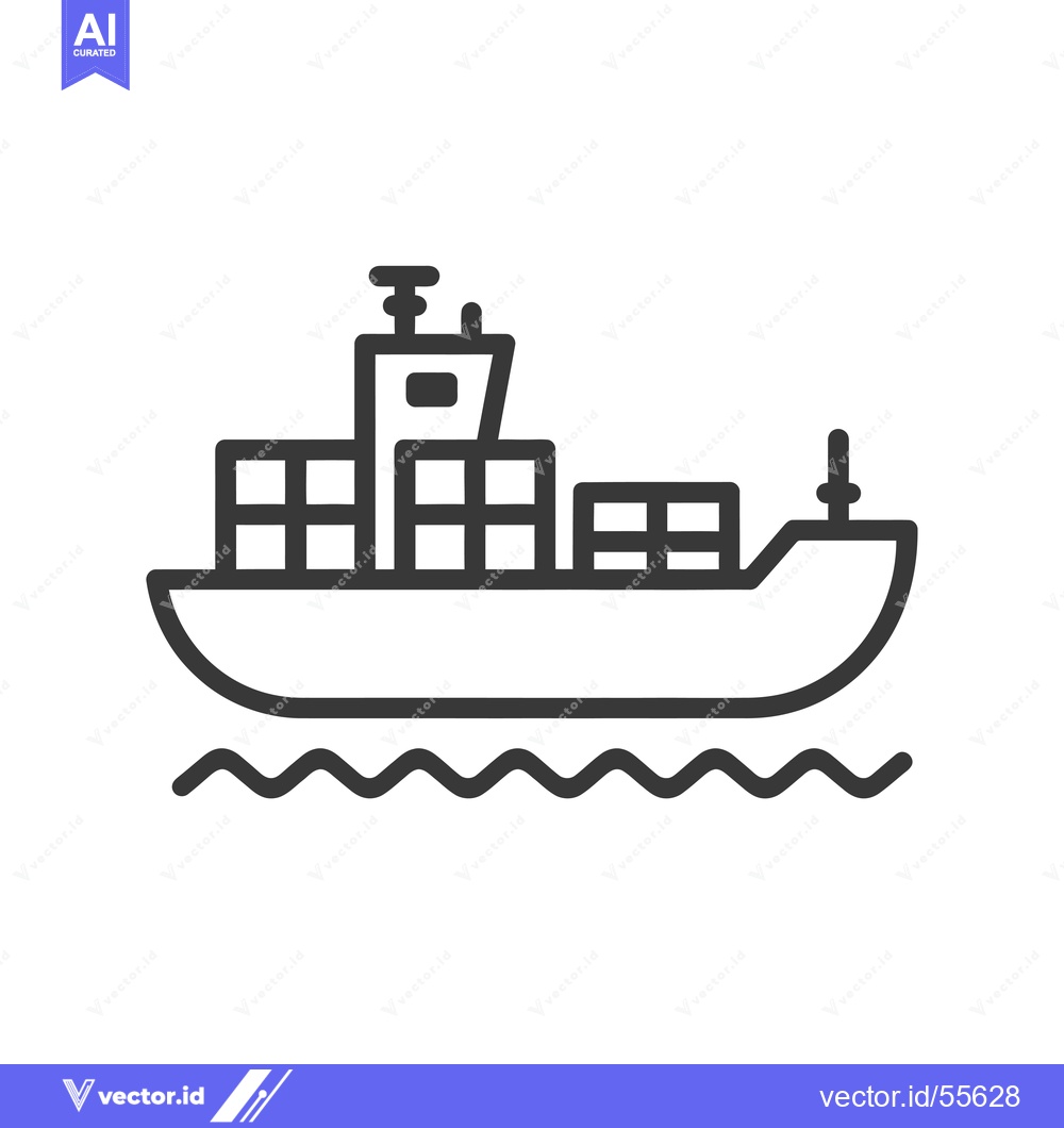 Premium Vector of Line drawing of a cargo ship with containers sailing on water
