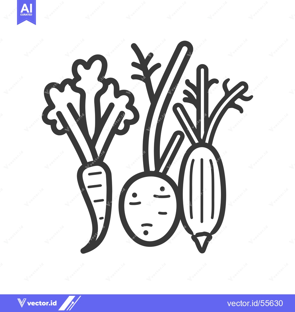 Premium Vector dari Line drawing of a carrot, onion, and turnip