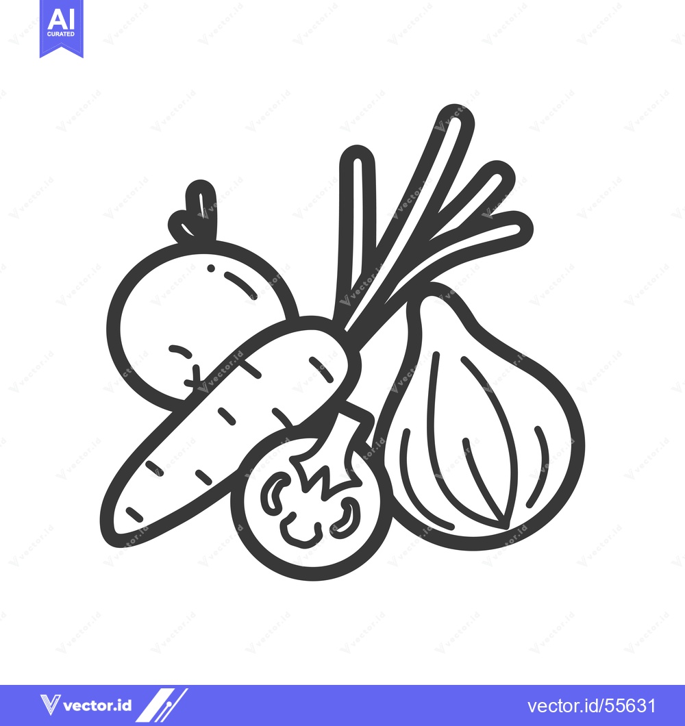 Premium Vector dari Line Drawing of a Carrot, Onion, and Two Tomatoes