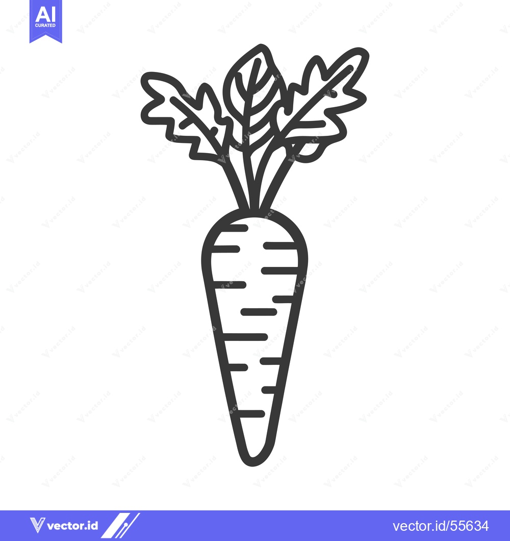 Premium Vector of Line Drawing of a Carrot with Green Leaves