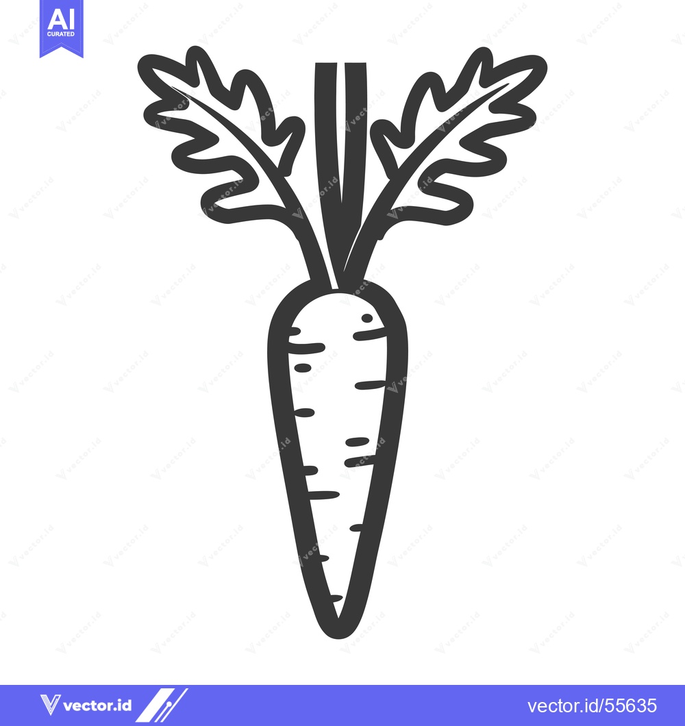 Premium Vector dari Line Drawing of a Carrot with Green Top