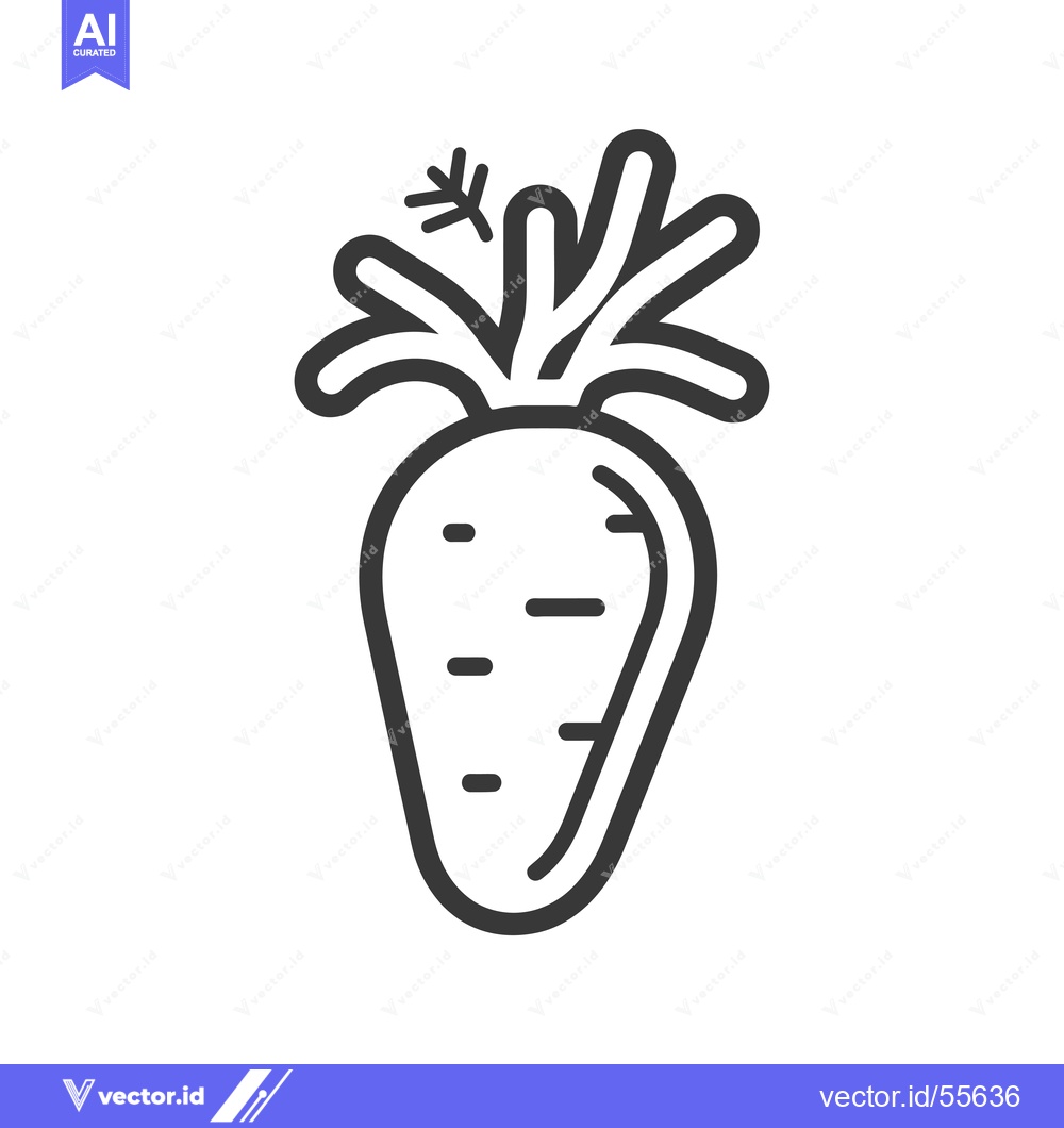 Premium Vector dari Line Drawing of a Carrot with Green Top