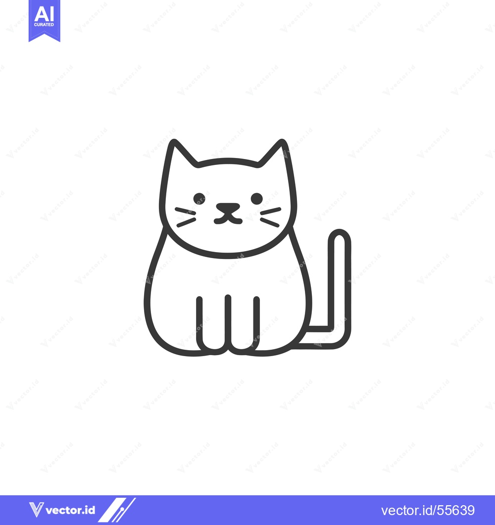 Premium Vector of Line drawing of a cartoon cat sitting with its tail curled behind it