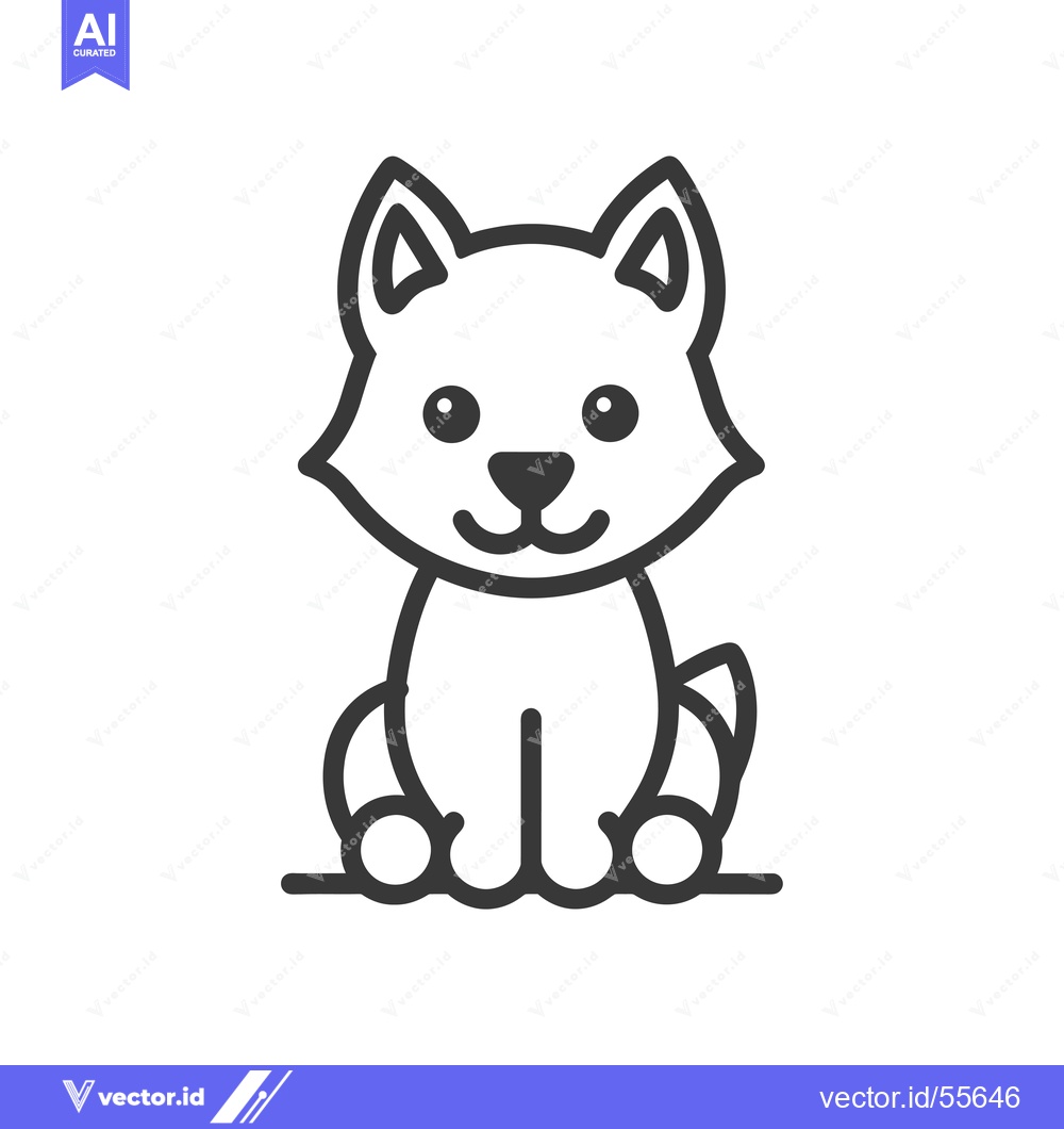 Premium Vector dari Line Drawing of a Cartoon Dog Sitting Down
