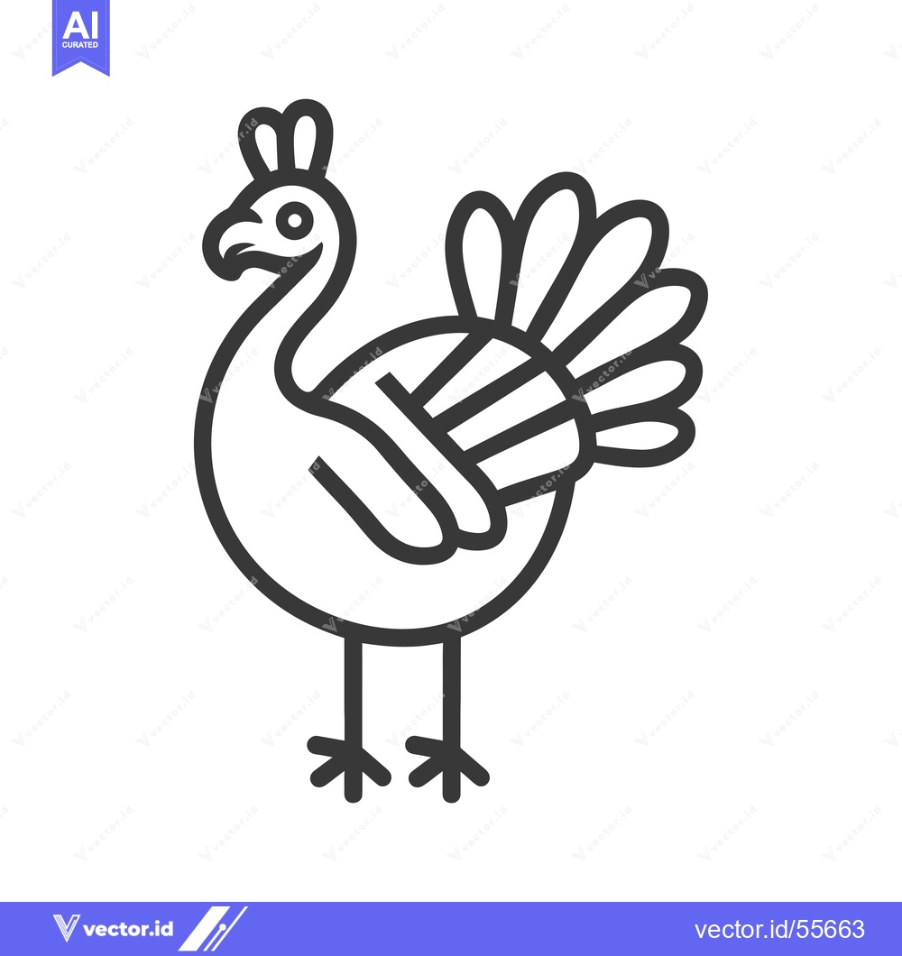 Premium Vector dari Line Drawing of a Cartoon Turkey with a Plumed Tail