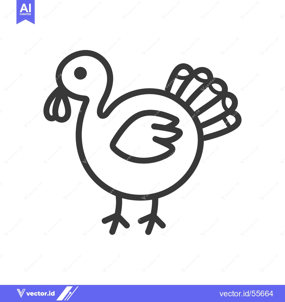 Premium Vector of Line Drawing of a Cartoon Turkey with a Tail