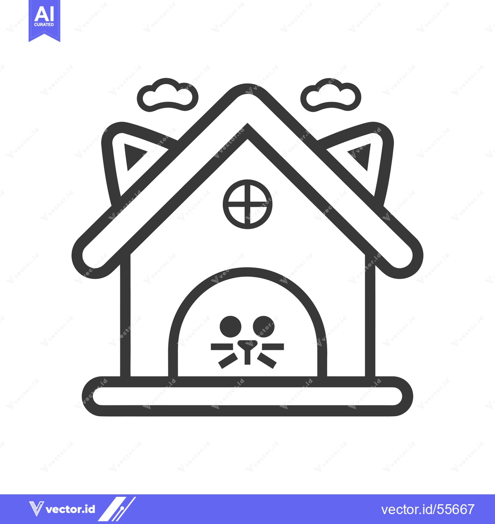 Premium Vector dari Line Drawing of a Cat House with a Cat Face