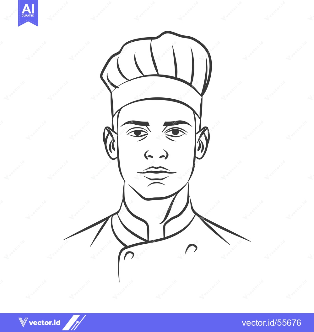 Premium Vector of Line Drawing of a Chef Wearing a Hat and Uniform
