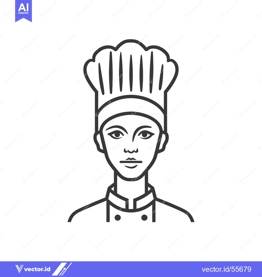 Premium Vector dari Line Drawing of a Chef Wearing a Toque