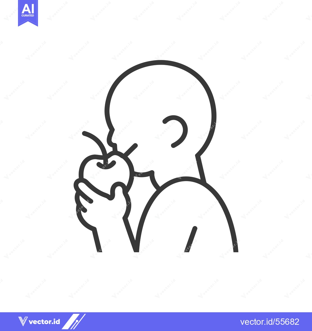 Premium Vector dari Line drawing of a child taking a bite of an apple