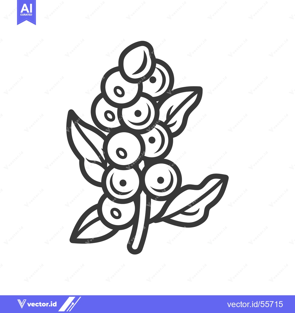 Premium Vector of Line Drawing of a Coffee Bean Branch with Leaves