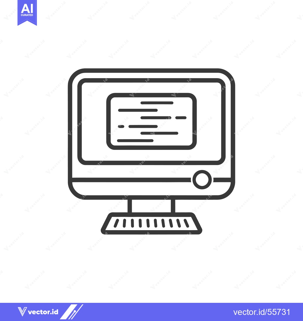 Premium Vector dari Line Drawing of a Computer with Code on the Screen