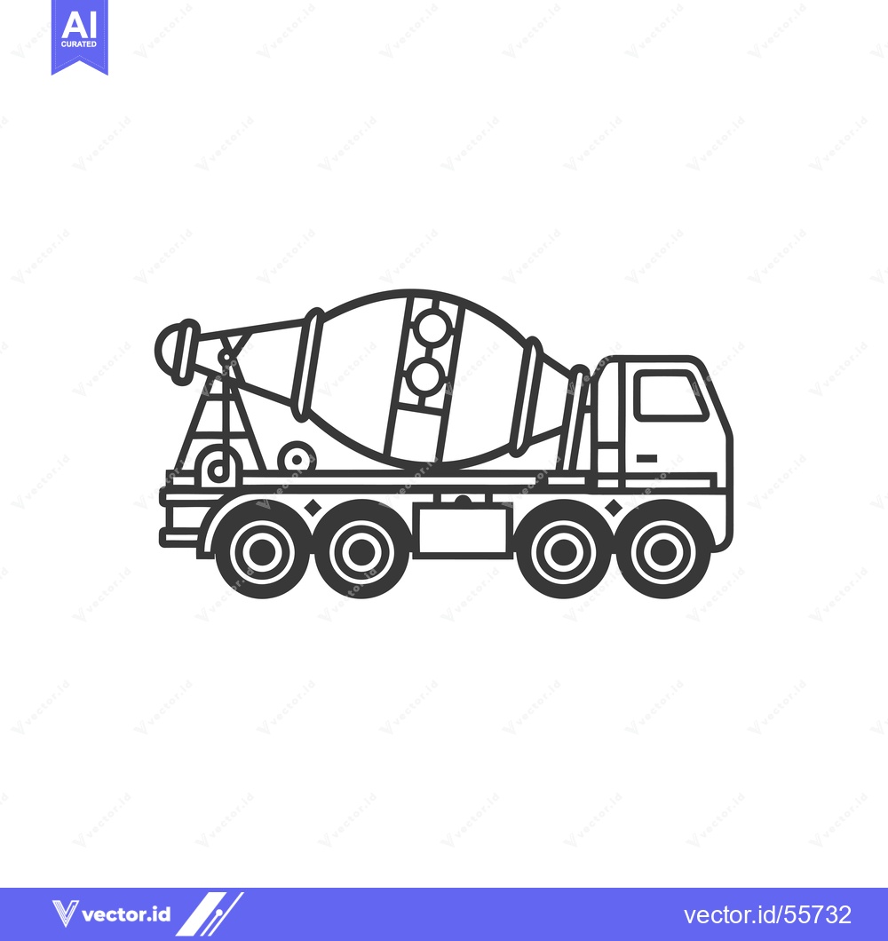 Premium Vector of Line Drawing of a Concrete Mixer Truck