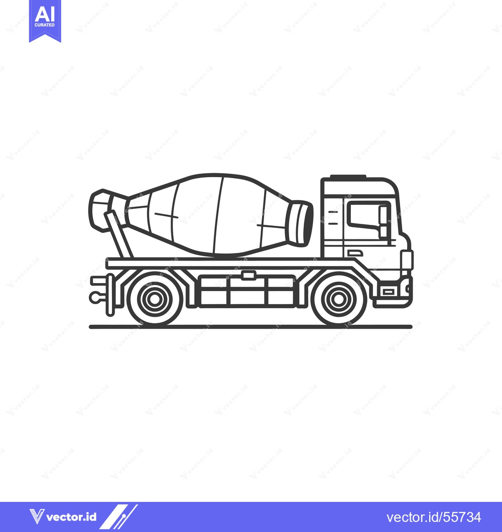 Premium Vector of Line Drawing of a Concrete Mixer Truck