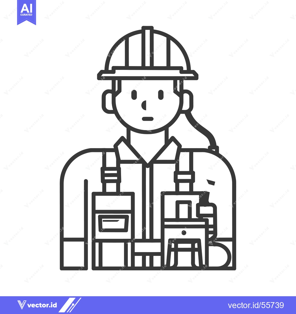 Premium Vector dari Line Drawing of a Construction Worker with Tools