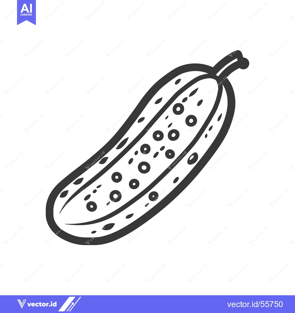 Premium Vector dari Line Drawing of a Cucumber with a Stem
