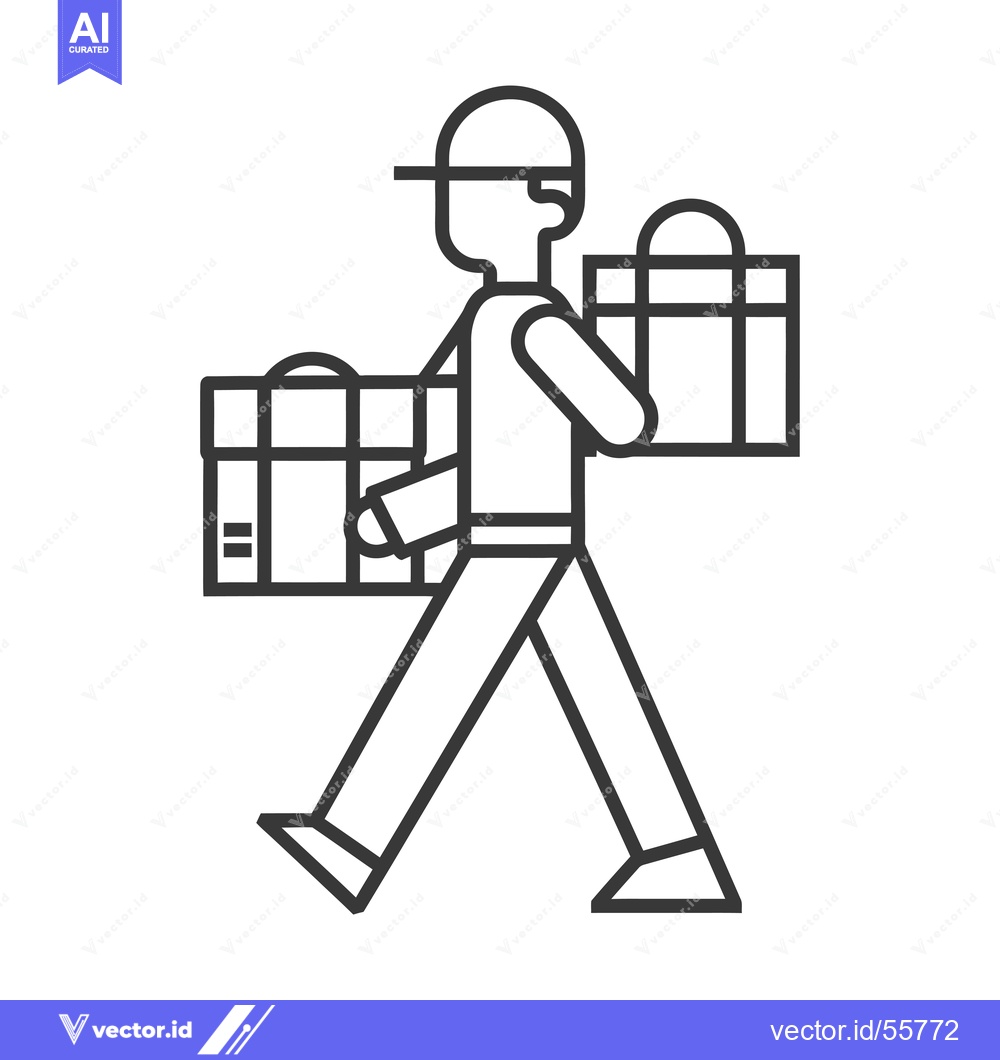 Premium Vector of Line Drawing of a Delivery Person Carrying Packages