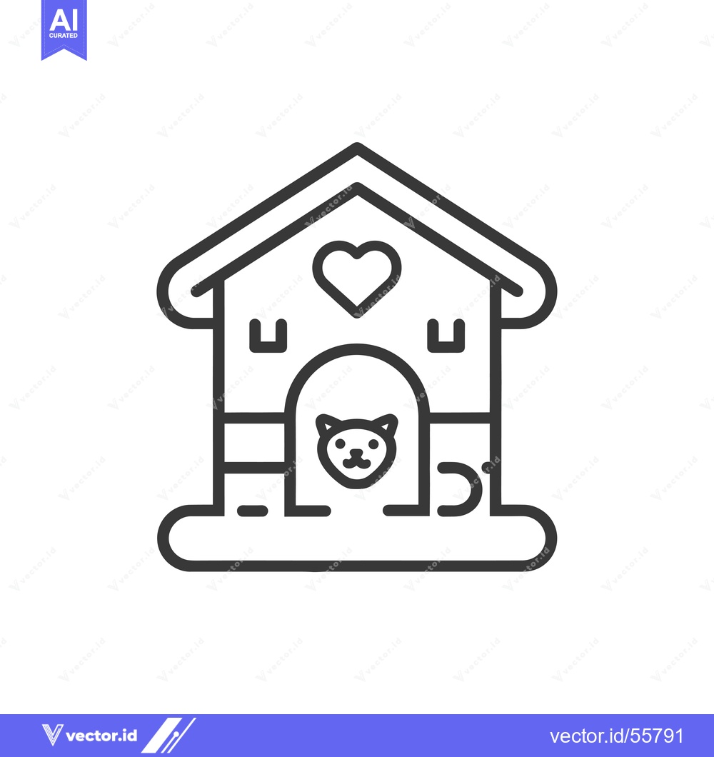 Premium Vector dari Line Drawing of a Dog House with a Heart and a Dog's Face Looking Out