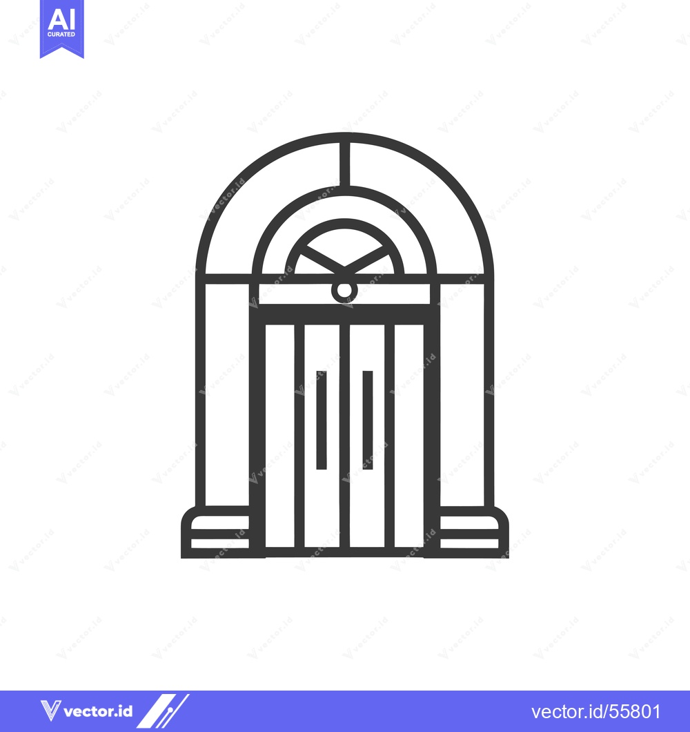 Premium Vector of Line drawing of a double-door entrance with an arched frame