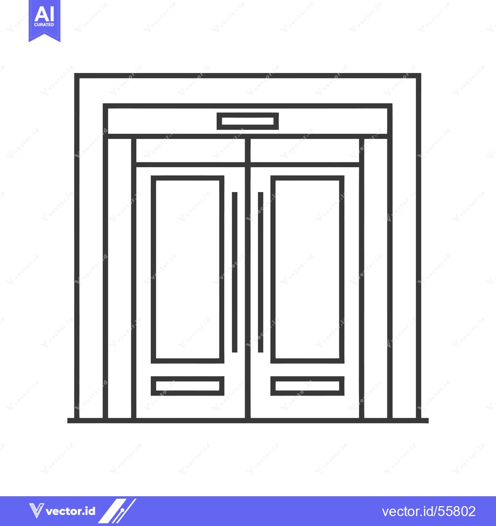 Premium Vector of Line Drawing of a Double Door Entrance with a Small Window Above