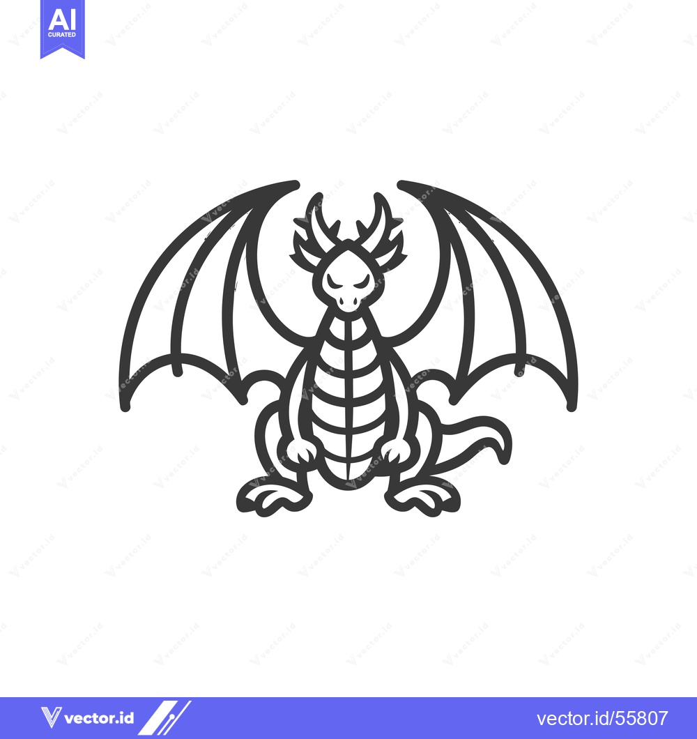 Premium Vector dari Line Drawing of a Dragon with Spread Wings