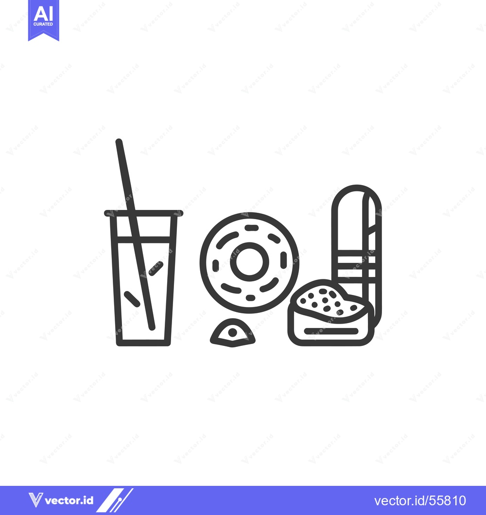 Premium Vector of Line Drawing of a Drink, Doughnut, and Sushi