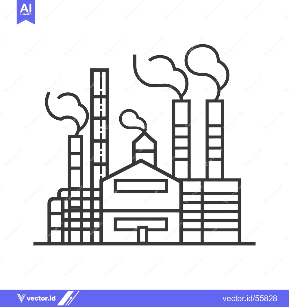 Premium Vector dari Line Drawing of a Factory with Smoke Stacks and Buildings