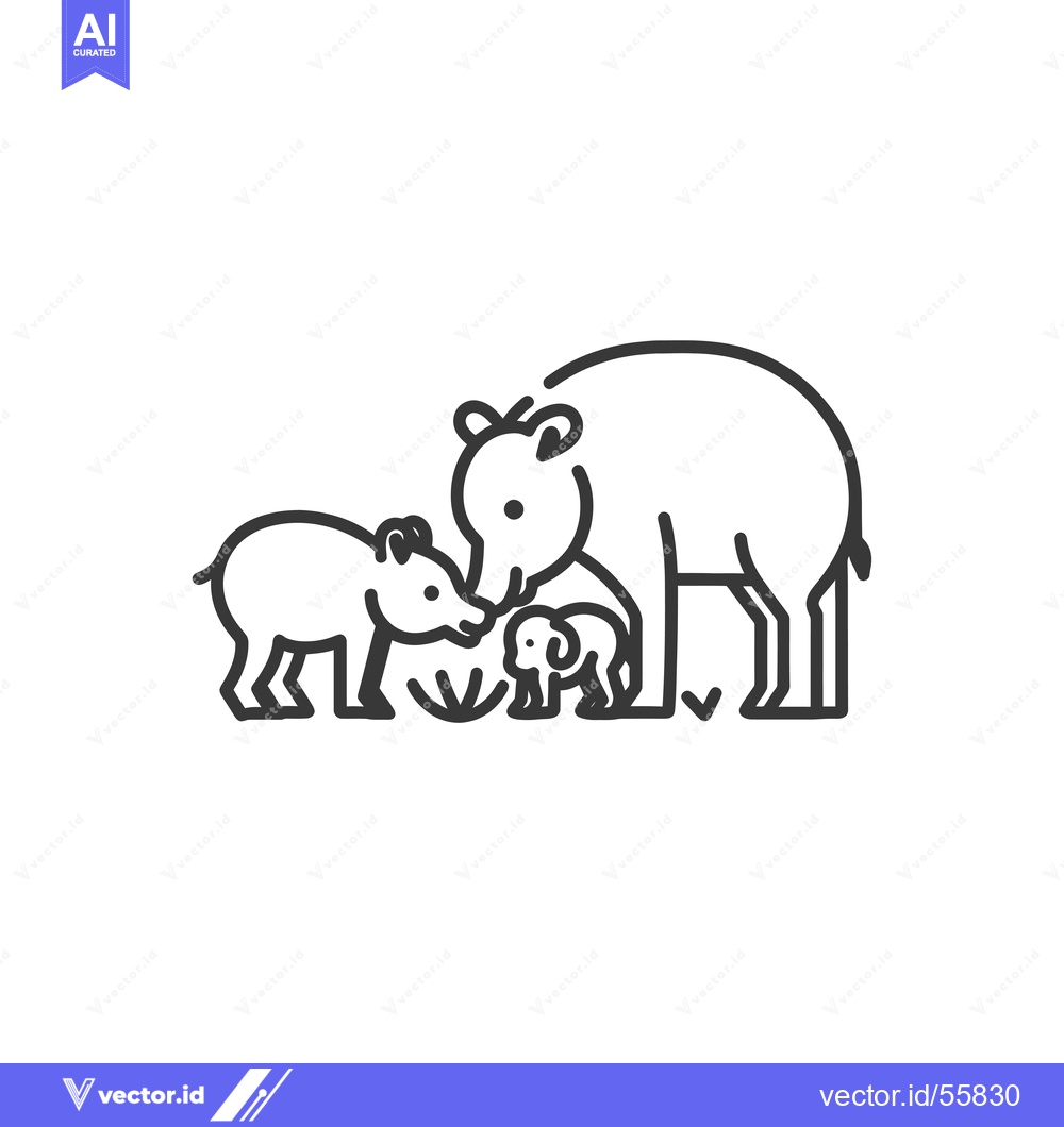 Premium Vector of Line Drawing of a Family of Three Tapirs