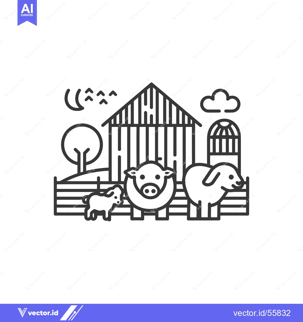 Premium Vector of Line Drawing of a Farm with Animals and a Barn