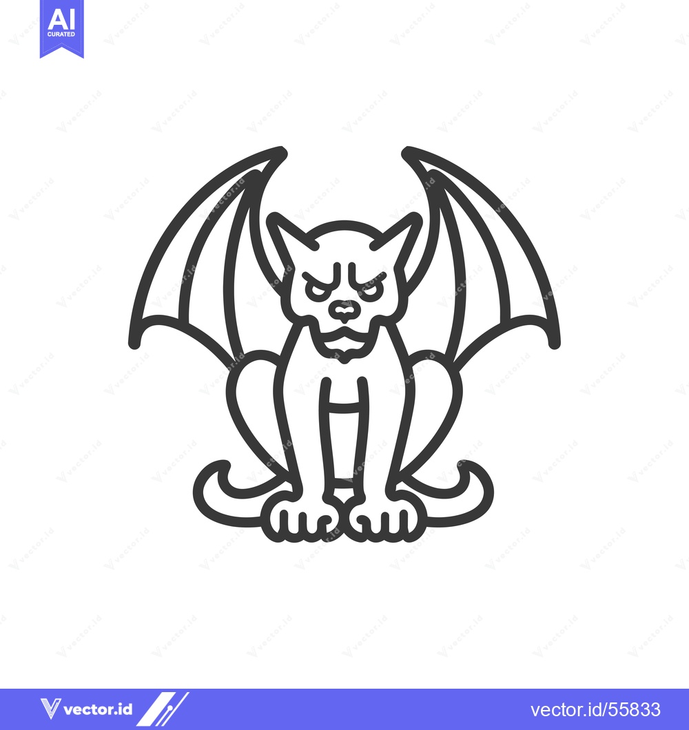 Premium Vector dari Line Drawing of a Feline Gargoyle with Wings