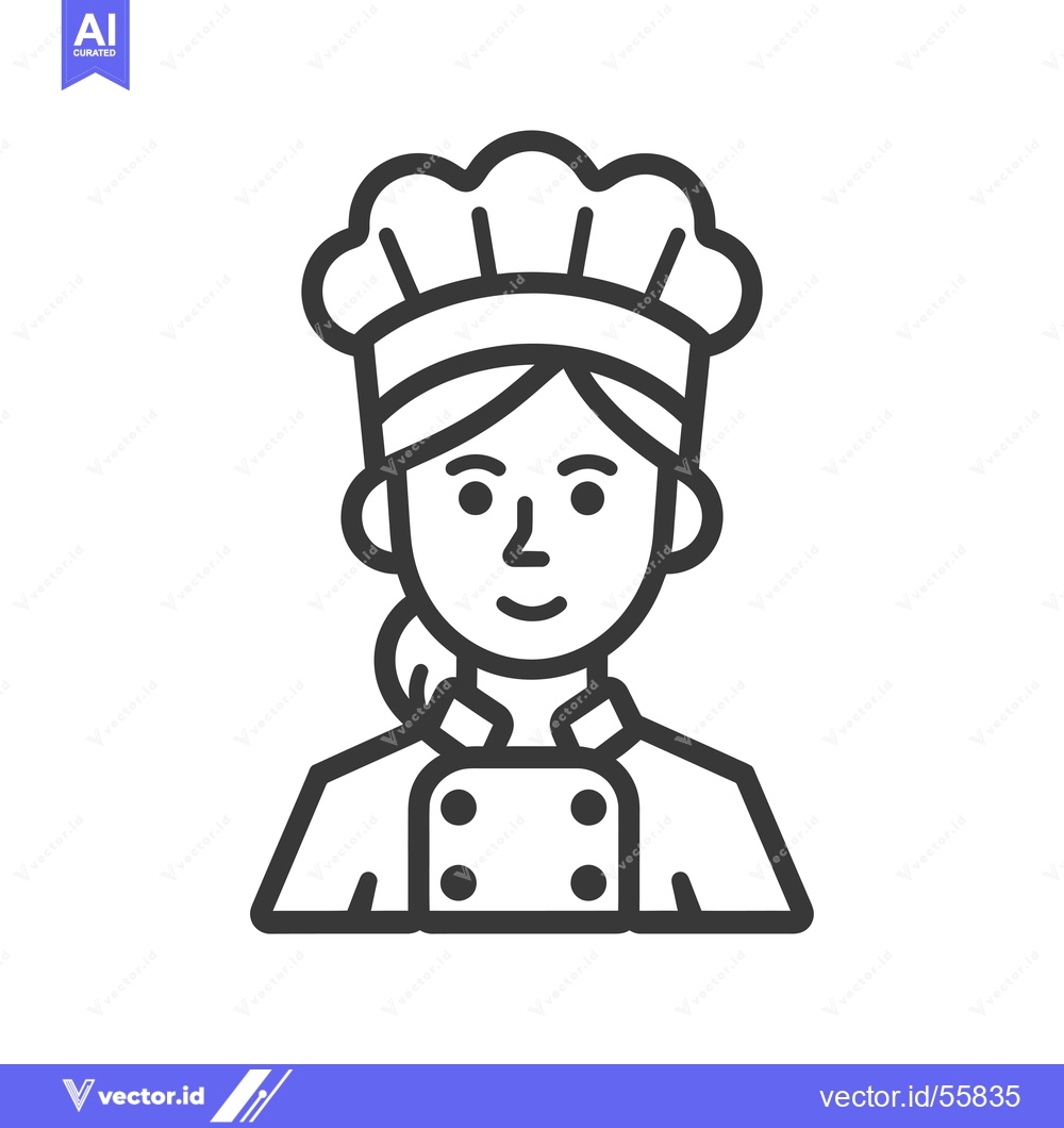 Premium Vector dari Line Drawing of a Female Chef Wearing a Hat