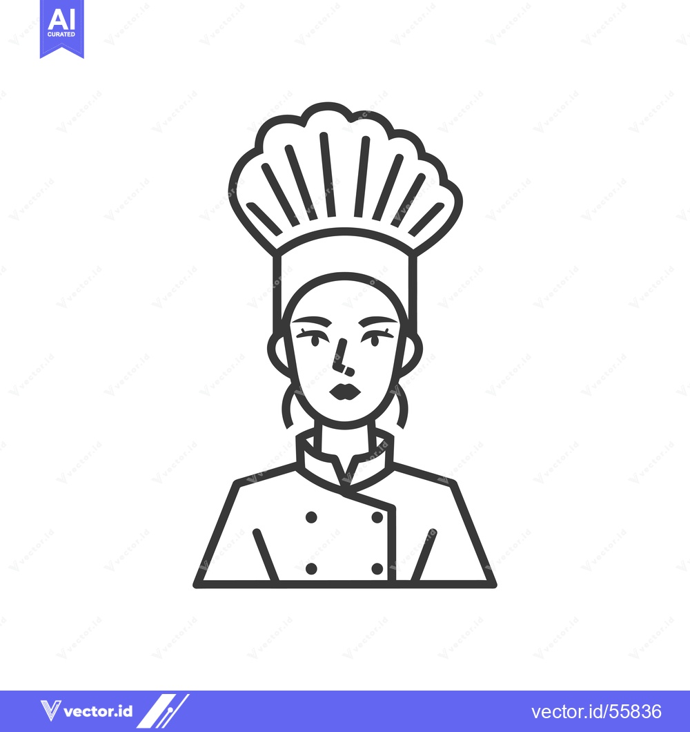 Premium Vector dari Line Drawing of a Female Chef Wearing a Tall Hat