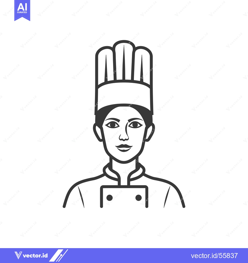 Premium Vector of Line Drawing of a Female Chef Wearing a Toque