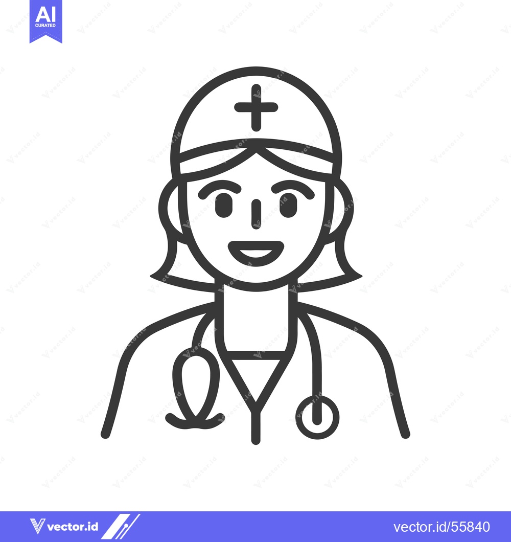 Premium Vector of Line Drawing of a Female Doctor with a Stethoscope
