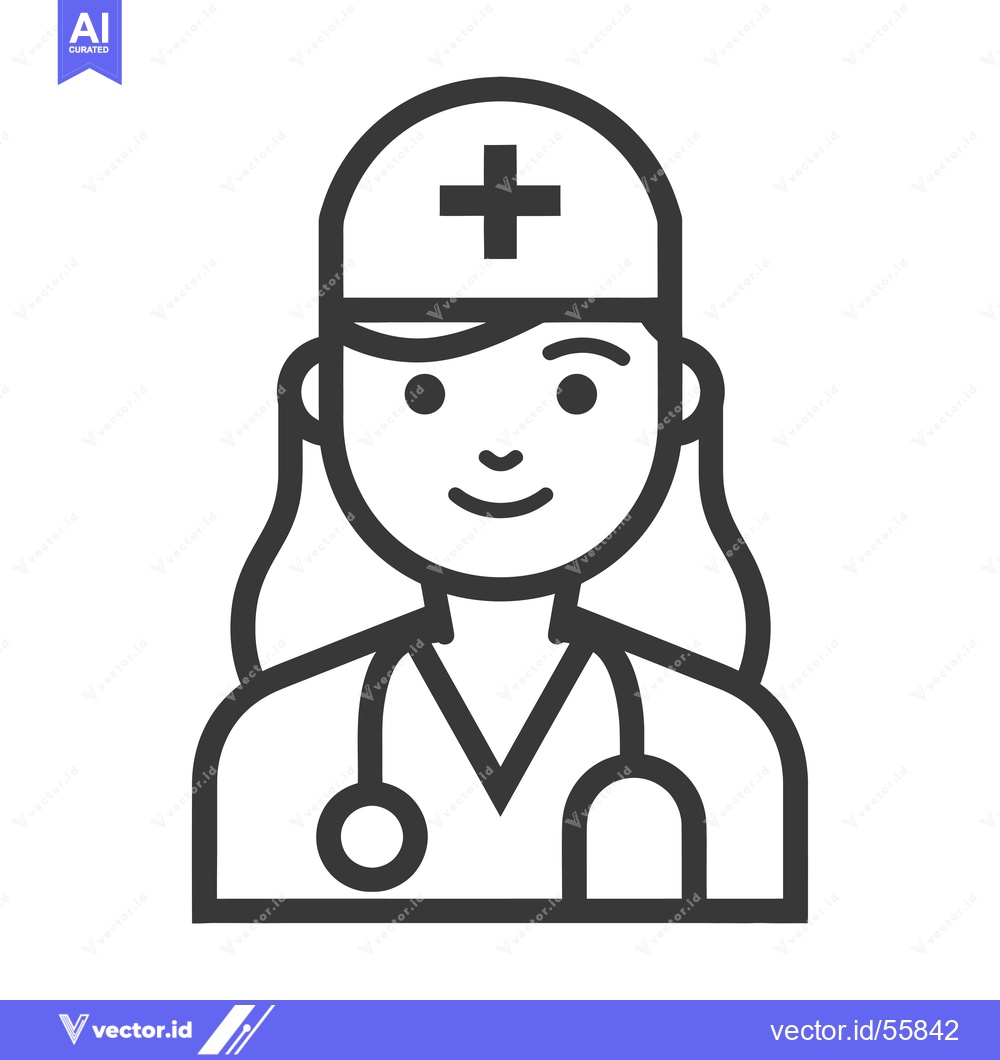 Premium Vector dari Line drawing of a female doctor with a stethoscope and a cross on her