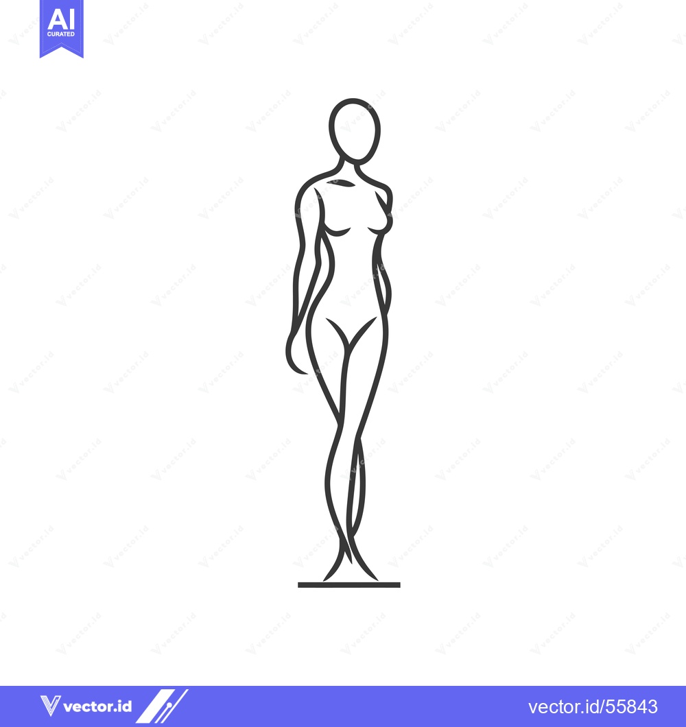 Premium Vector dari Line drawing of a female figure standing with hands at her sides