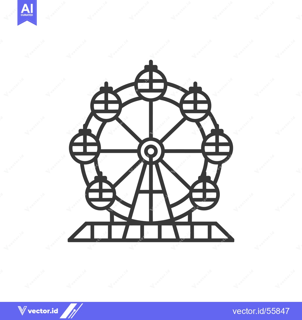 Premium Vector dari Line Drawing of a Ferris Wheel With Seven Gondolas