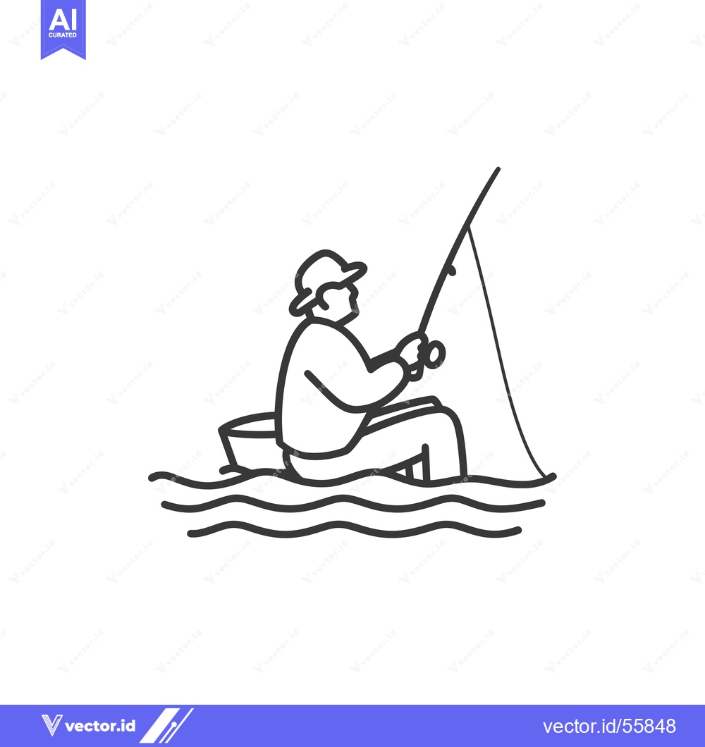 Premium Vector dari Line Drawing of a Fisherman Casting a Line