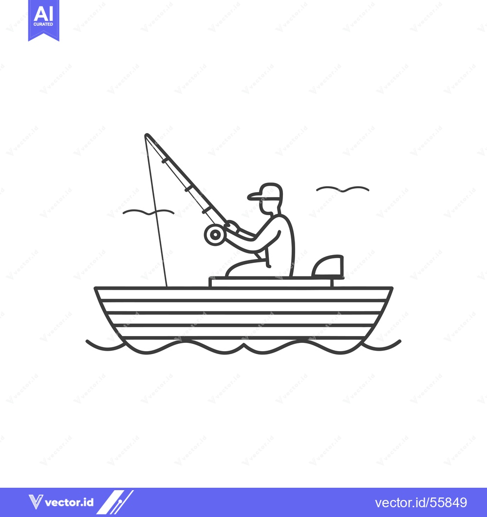 Premium Vector of Line Drawing of a Fisherman in a Boat