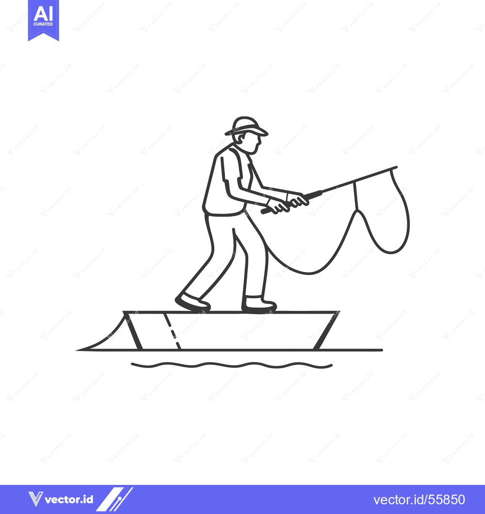 Premium Vector dari Line drawing of a fisherman in a boat with a fishing rod