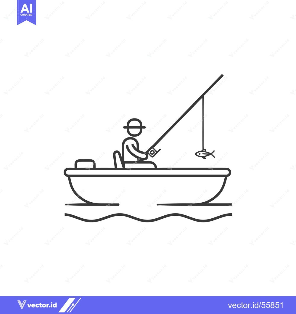 Premium Vector of Line Drawing of a Fisherman in a Boat with a Fish on the Line
