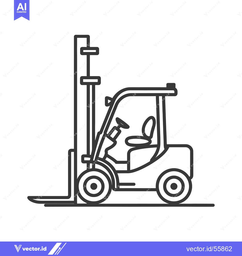 Premium Vector dari Line Drawing of a Forklift with a Raised Fork