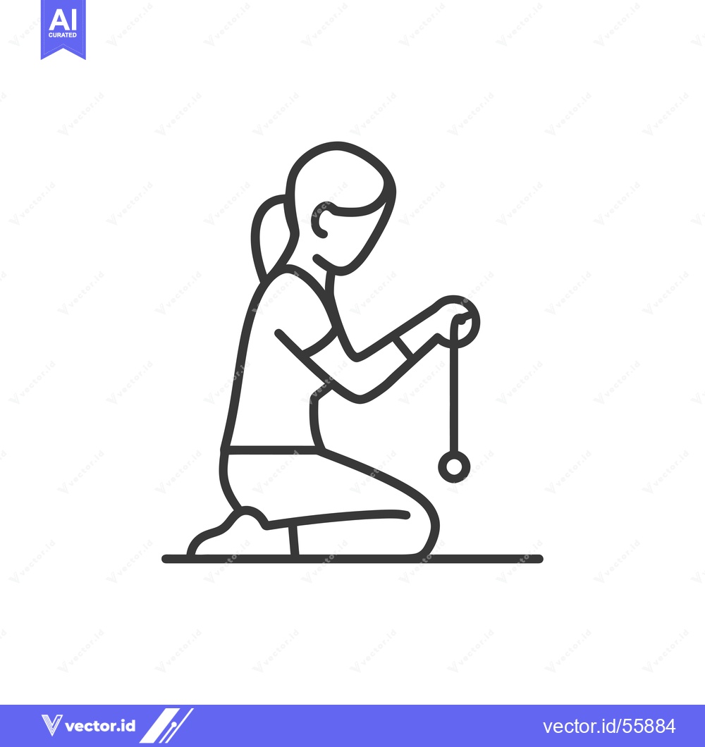 Premium Vector of Line Drawing of a Girl Kneeling and Playing with a Yo-Yo